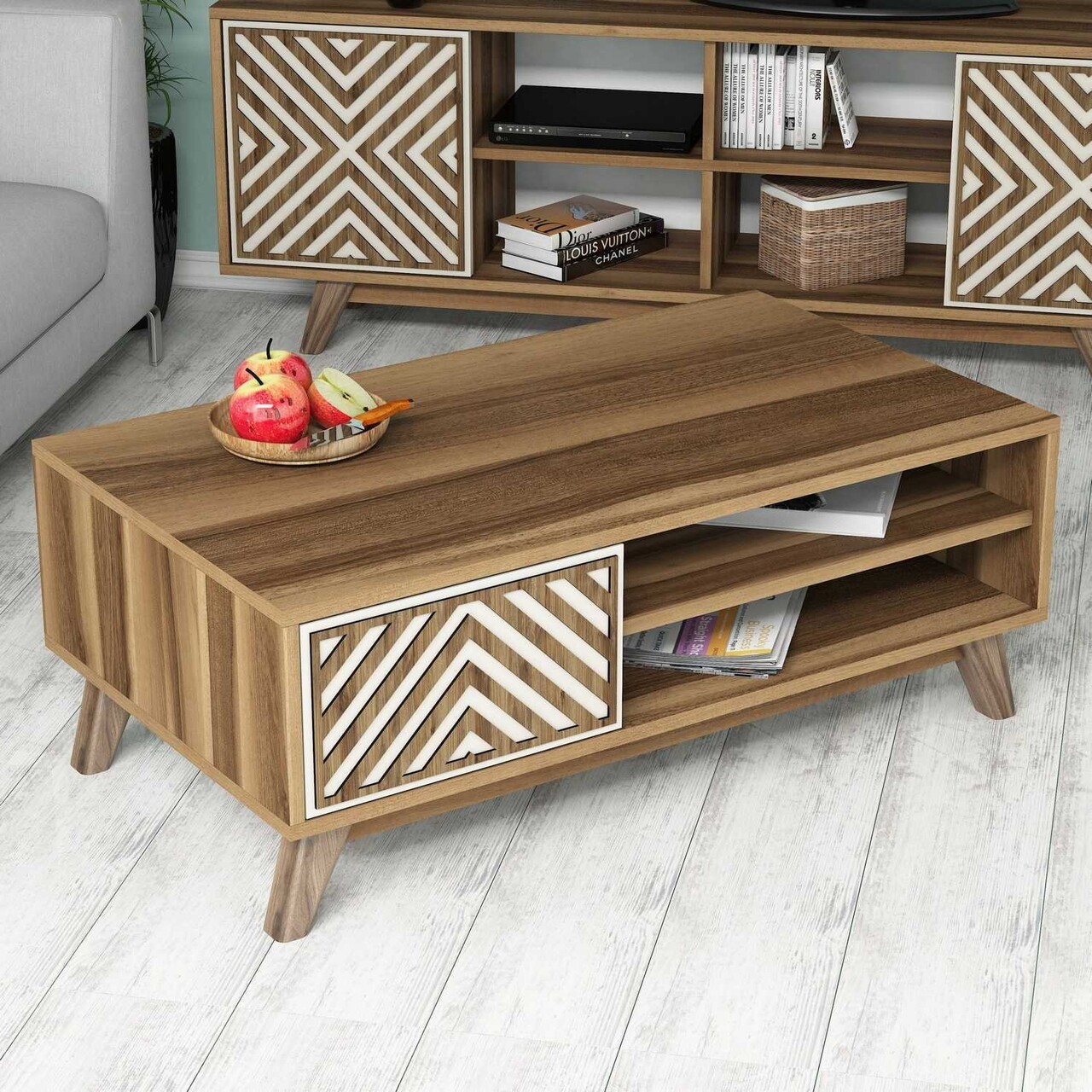 Masuta de cafea İnci Walnut, Hommy Craft, 105x60x38,2 cm, alunacrem - imagine 5